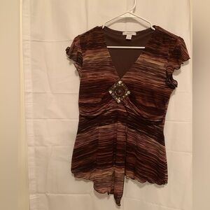 Brown Striped Top with Jewel Accent